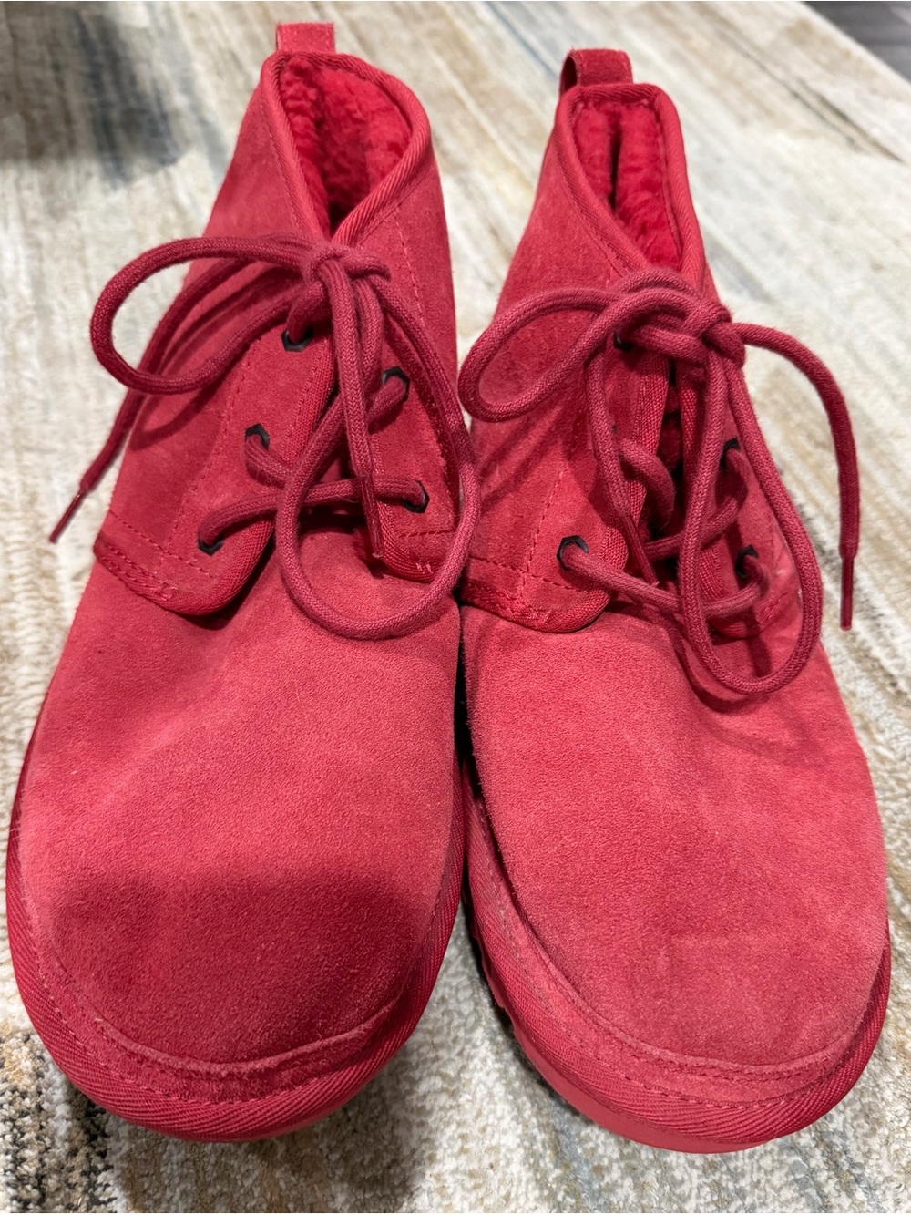 UGG Red Suede Lace-Up Ankle Boots